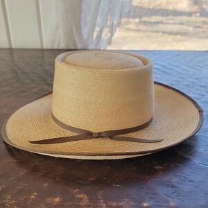 Western Straw Hat with Brown Ribbon